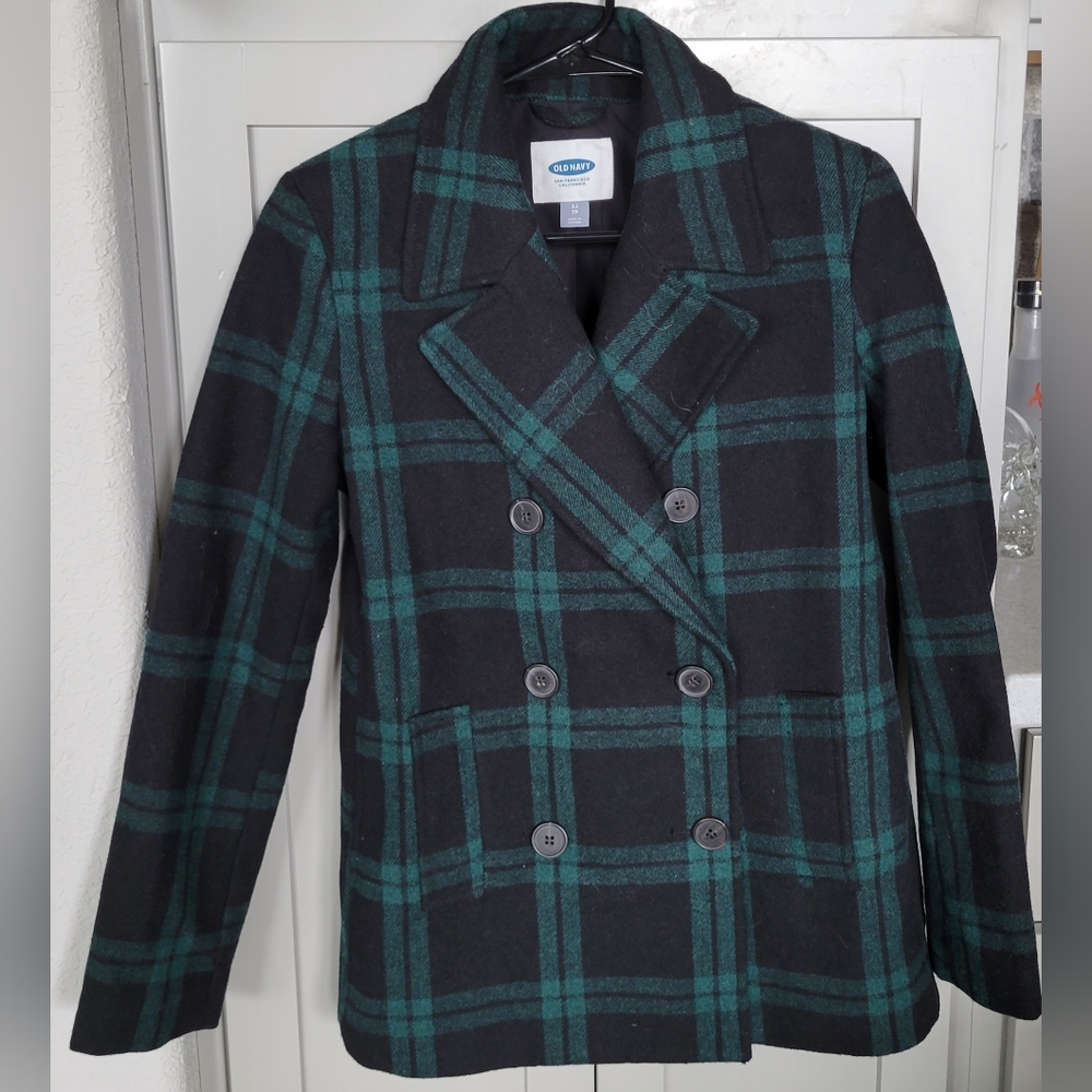 Old Navy Green and Black Plaid Wool Jacket NWOT XS TP
